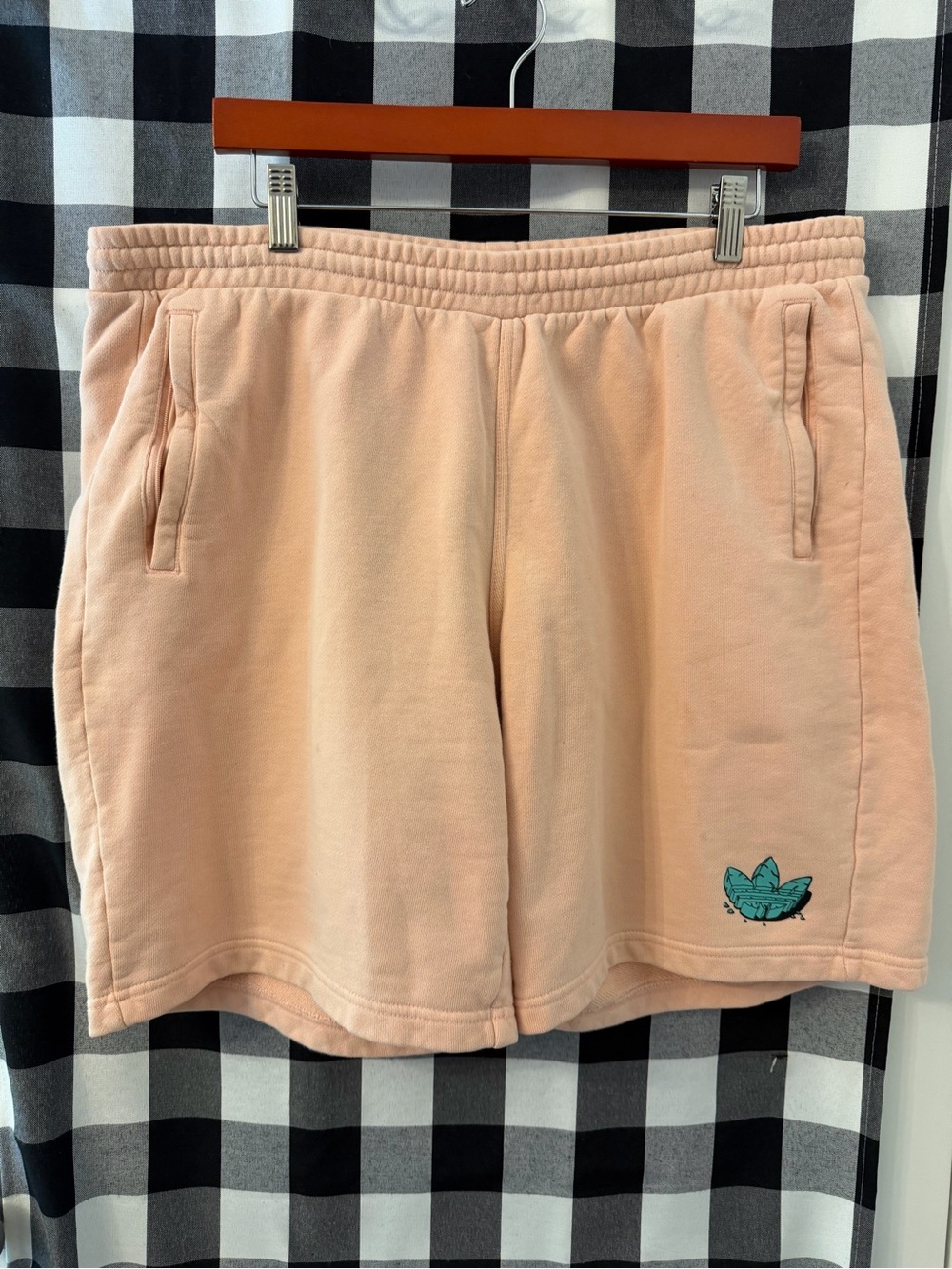 adidas Peach Terry Athletic Shorts with Teal Trefoil Accent